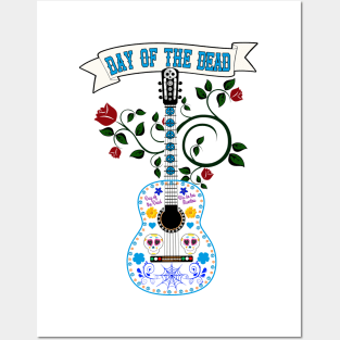 Acustic Guitar Sugar Skull themed Posters and Art